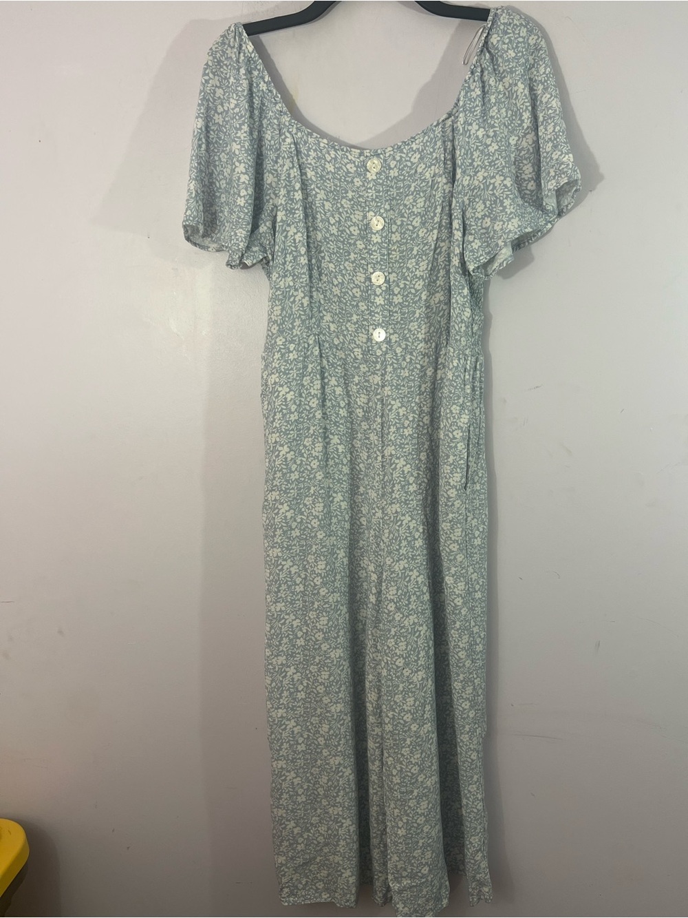 Versona XL Light Blue Floral Smocked Wide Leg Jumpsuit Flutter Sleeve
